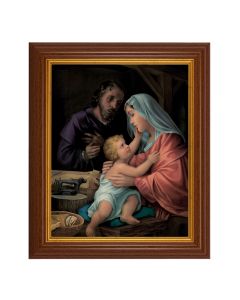 10 1/2" x 12 1/2" Walnut Finish Beveled Frame with 8" x 10" Holy Family Textured Art