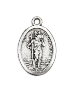 1" Oval Antiqued Silver Oxidized Saint Christopher for Travel Medal