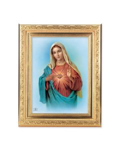 8 1/4" x 10 1/4" Gold Ornate Frame with a 6" x 8" Immaculate Heart of Mary Print