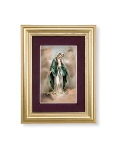 5 1/4" x 6 3/4" Gold Leaf Frame-Burgundy Matte with a 2 1/2" x 3 3/4" Our Lady of Grace Print