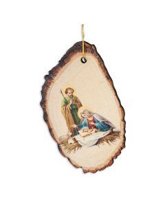 Wood Log Standing Joseph over Mary and Baby Jesus Christmas Ornament