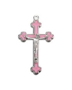 2 3/4" Cloverleaf Crucifix with Pink Inlay