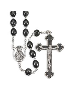 Black Oval Wood Bead Rosary