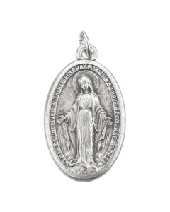 1 3/8" Miraculous Medal in Antiqued Silver Finish