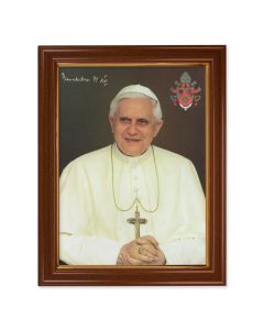 15 1/2" x 19 1/2" Walnut Finish Frame with Gold Accent and a 12" x 16" Pope Benedict XVI Textured Art