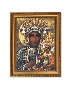 15 1/2" x 19 1/2" Antique Gold Leaf Beveled Frame with Bead Inlay and 12" x 16" Our Lady of Czestochowa Textured Art
