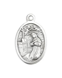 1" Oval Antiqued Silver Oxidized Saint Rita Medal