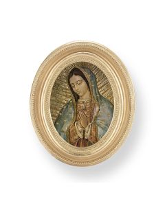 3 1/2" x 4 1/2" Gold Oval Frame with an Our Lady of Guadalupe Print-P65