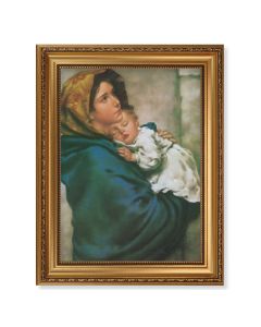 15 1/2" x 19 1/2" Antique Gold Leaf Beveled Frame with Bead Inlay and 12" x 16" Our Lady of Streets Textured Art