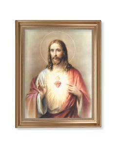 13 1/2" x 16 9/16" Gold Leaf Antique Finished Frame with 11" x 14"  Sacred Heart of Jesus Textured Art