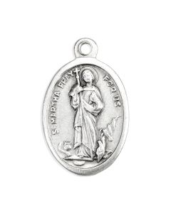 1" Oval Antiqued Silver Oxidized Saint Martha Medal