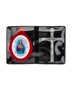 2 1/4" Sacred Heart Badge and Crucifix in Vinyl Pocket Folder-P65
