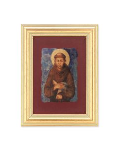 5" x 6.5" Gold Leaf Frame with 2.5" x 3.25" Saint Francis Fresco Print Mounted on Red Velvet Lining