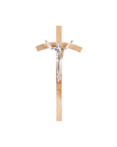 8" Oak Cross 3 1/2" Antiqued Silver 'Giglio' Corpus with Gold Highlights