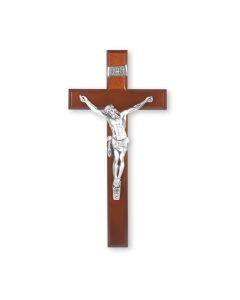 12" Dark Cherry Wood Cross with Antiqued Fine Pewter Corpus