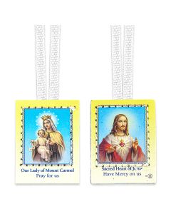 1 1/8" X 1 1/2" Our Lady of Mt. Carmel and Sacred Heart of Jesus Scapular with White Cords