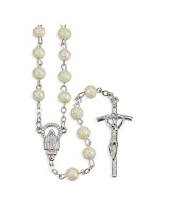 6mm White Hammered Bead Rosary-P65