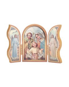 Holy Family Standing Natural Wood Triptych