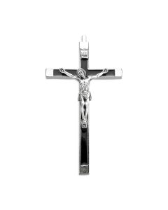 5 3/4" Silver Metal Crucifix with Antiqued Silver Corpus and Black Epoxied Inlay