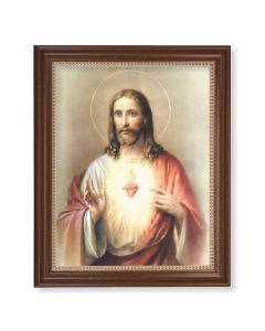 13 1/2" x 16 9/16" Walnut Finished Frame with 11" x 14" Sacred Heart of Jesus Textured Art