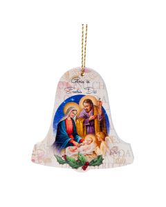 Holy Family Natvity Scene on 3" Wooden Bell Hanging Ornament
