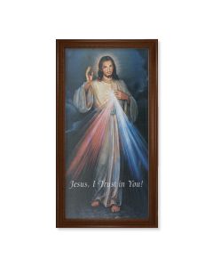 24" x 44" Walnut Finished Beveled Frame with a Divine Mercy Canvas