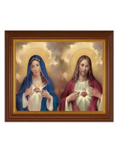 10 1/2" x 12 1/2" Walnut Finish Beveled Frame with 8" x 10" The Sacred Hearts Textured Art