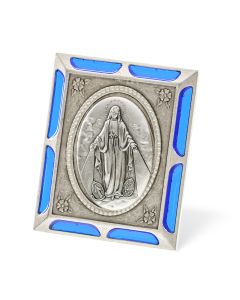 Our Lady of Grace Antiqued Silver Metal Plaque with Blue Accents