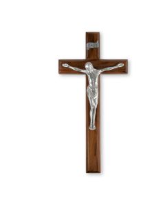12" Walnut Cross with a Fine Pewter Corpus