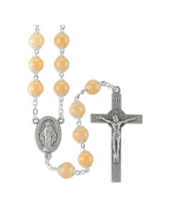 8mm Peach Double Capped Glass Bead Rosary-P65