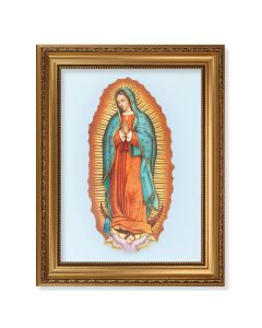 15 1/2" x 19 1/2" Antique Gold Leaf Beveled Frame with Bead Inlay and 12" x 16" Our Lady of Guadalupe Textured Art