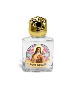 8 ml. 2" Glass Saint Therese Holy Water Bottle with Gold Rose Cap