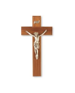 9" Walnut Wood Cross with Antiqued Fine Pewter Corpus
