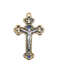1 3/4" Gold Finished Trinity Crucifix with 4 Evangelist and Blue Epoxy
