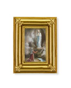 Gold Frame with Fleur de lis Corners and an Our Lady of Lourdes Print-P65