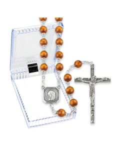Brown Boxwood Bead Rosary, Boxed