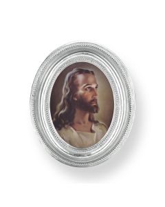 3 1/2" x 4 1/2" Silver Oval Frame with a Sallman: Head of Christ Print-P65