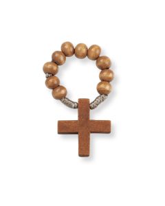 Light Brown Wood Rosary Ring with Wood Cross-P65