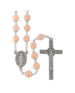 8mm Light Rose Double Capped Glass Bead Rosary-P65