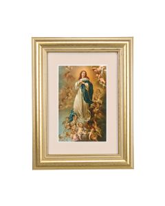 5 1/4" x 6 3/4" Gold Leaf Frame-Cream Matte with a 2 1/2" x 3 3/4" Immaculate Conception Print