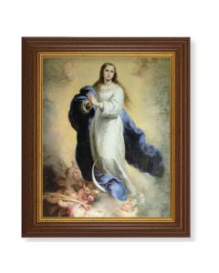 10 1/2" x 12 1/2" Walnut Finish Beveled Frame with 8" x 10" Immaculate Conception Textured Art