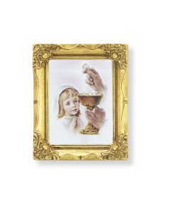 3" x 2" Antique Gold Frame with First Communion Girl Print-P65