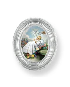 3 1/2" x 4 1/2" Silver Oval Frame with a Baptism Print-P65