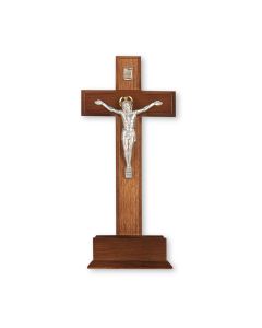 10" Walnut Crucifix with a Silver Finish Italian Salerni Corpus