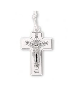 1 3/4" Laser Cut White Olive Wood Crucifix on a 27" Cord, Boxed
