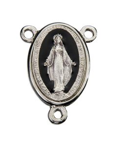 25mm Oval Miraculous Centerpiece with Silver Plated Frame and Black Enamel