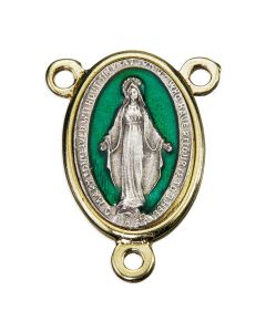 25mm Oval Miraculous Centerpiece with Gold Frame and Green Enamel