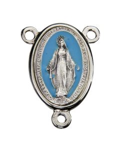25mm Oval Miraculous Centerpiece with Silver Plated Frame and Light Blue Enamel