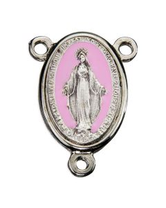 25mm Oval Miraculous Centerpiece with Silver Plated Frame and Pink Enamel