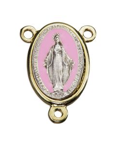 25mm Oval Miraculous Centerpiece with Gold Frame and Pink Enamel
